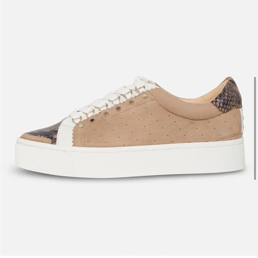 Joie Handan Camel Tan Suede Snakeskin Toe Platform Sneaker Sz 39
